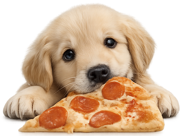 Perro con pizza